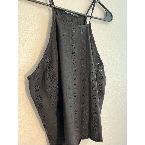Brandy Melville High Neck Black Eyelet Cropped‎ Tank Top - Picture 2 of 6